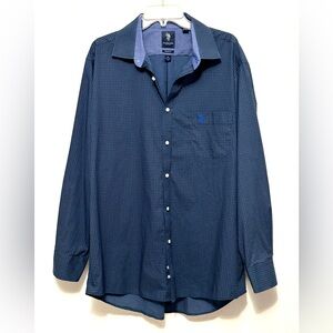 US Polo Assn Button Down Dress Shirt Men XL Slim Fit Blue Square Print Preppy